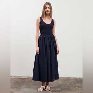 NWT Moon River Navy Sweater Knit Tank Top Mixed Media Midi Dress